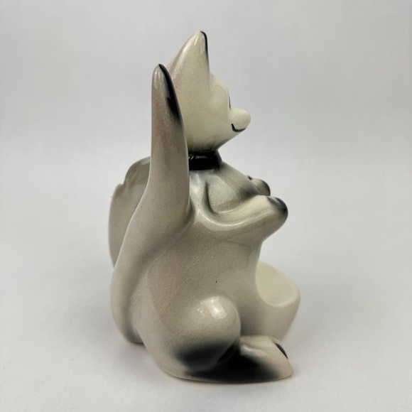 Mid Century 1956 McCoy Boxing Kangaroo Ceramic Dresser Caddy Valet Black & White - Picture 7 of 13